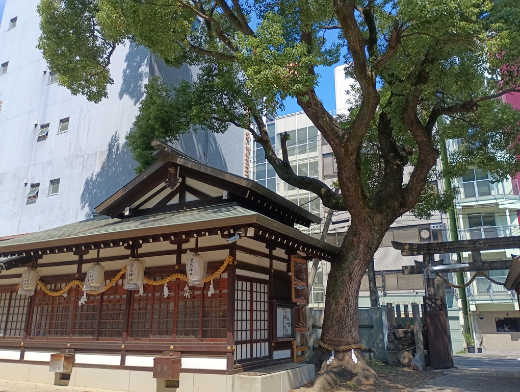 堀川戎神社の境内に並ぶ七社（淡島神社・松尾社・工匠神社・大国主社・菅原社・皇大神社・幸神社）。健康・技芸・縁結び・学問・開運の祈りを受け止める小社群